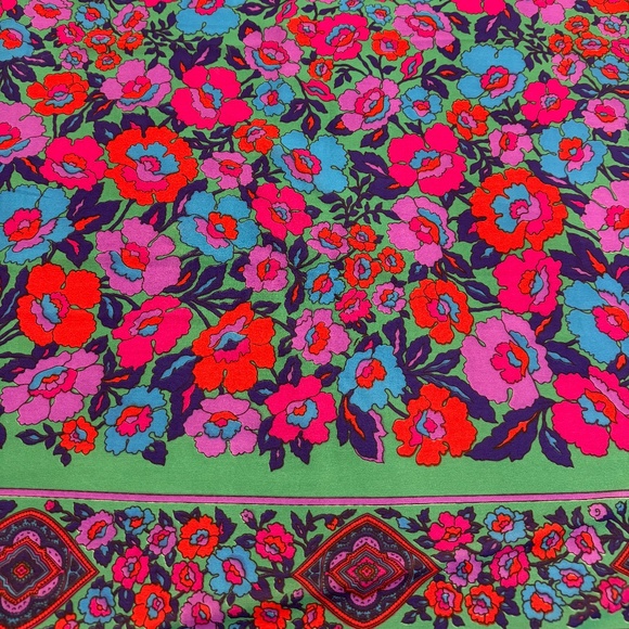 Piramit Vintage Floral Scarf 46” Square – Emerald Green Purple Red Boho Print - Picture 7 of 10